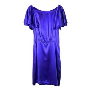 BANANA Republic Short Silk Dress Flutter Sleeve Indigo Blue Purple Womens 8